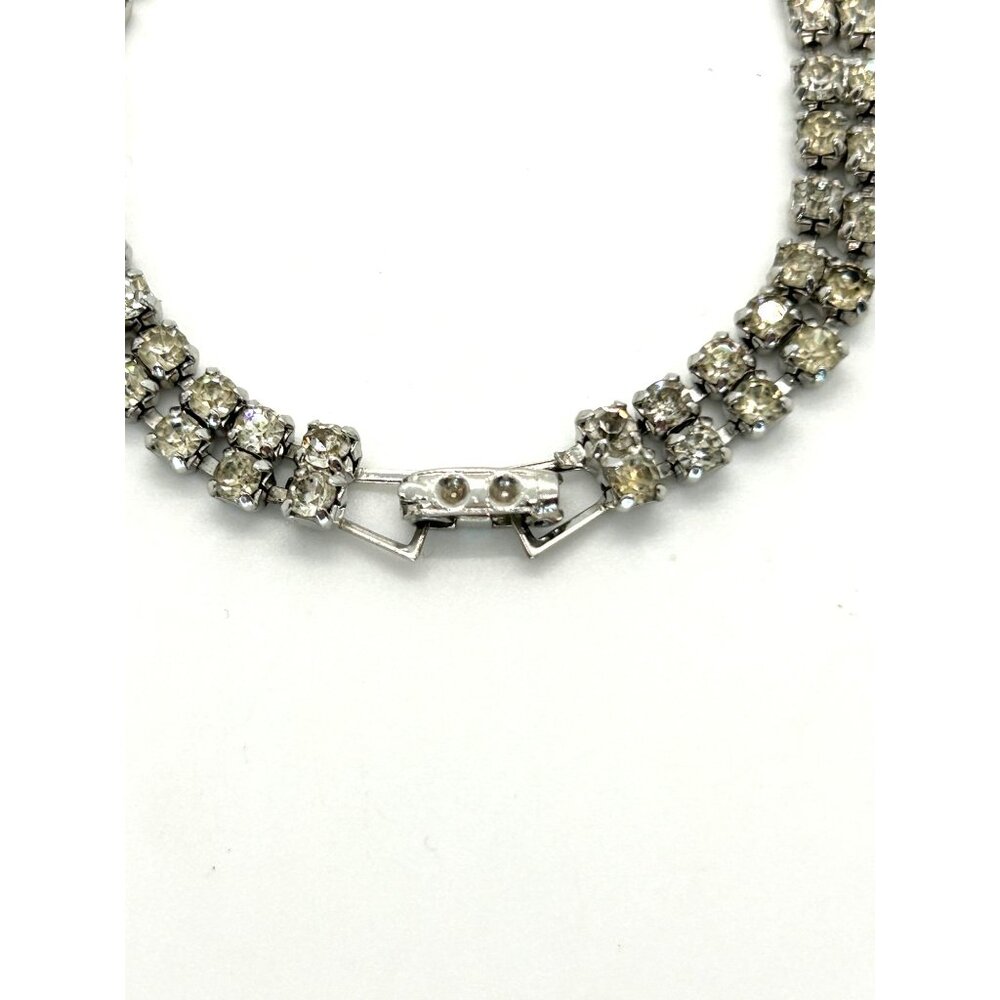 Vintage Clear Rhinestone Bracelet With Double Row Center Baguette Stone 7 Inch - Picture 6 of 10